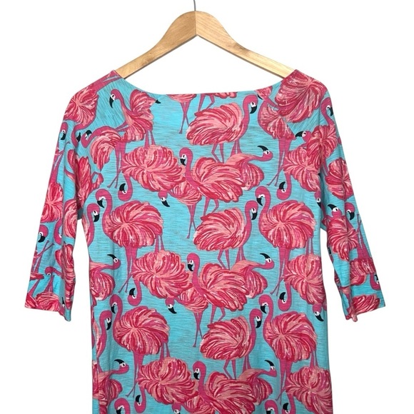 Lilly Pulitzer A Little Leg Flamingo Cassie Dress Pink/Blue 100% Cotton Small - Picture 7 of 8